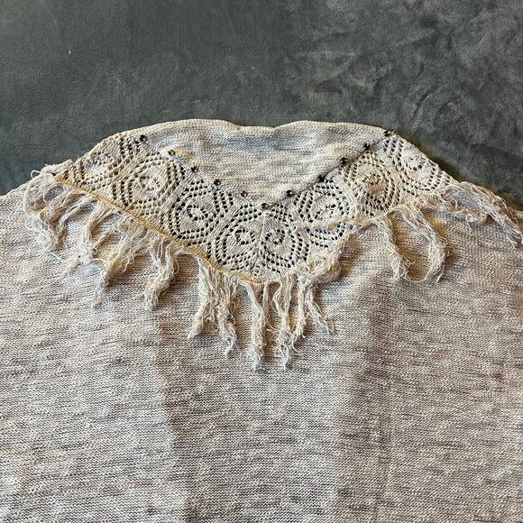 Knox Rose Short Sleeve Open Front Pointelle Knit Fringe Cardigan Size M Boho - Picture 5 of 10